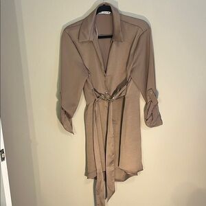 Zara Tan Belted Shirt Dress